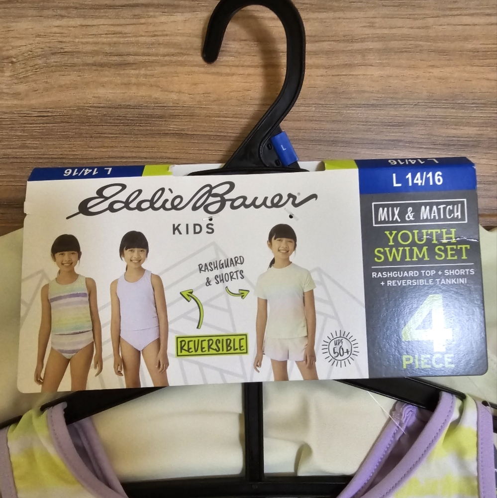 Eddie Bauer Girls 4 Piece Reversible Swimsuit Set ,size L 14/16 - Picture 3 of 10